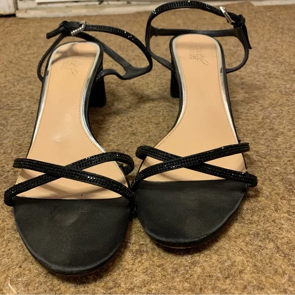 Jewel Badgley Mischka Omari Il Buckle-Detail Satin Block Heels Size 9 - Picture 7 of 13